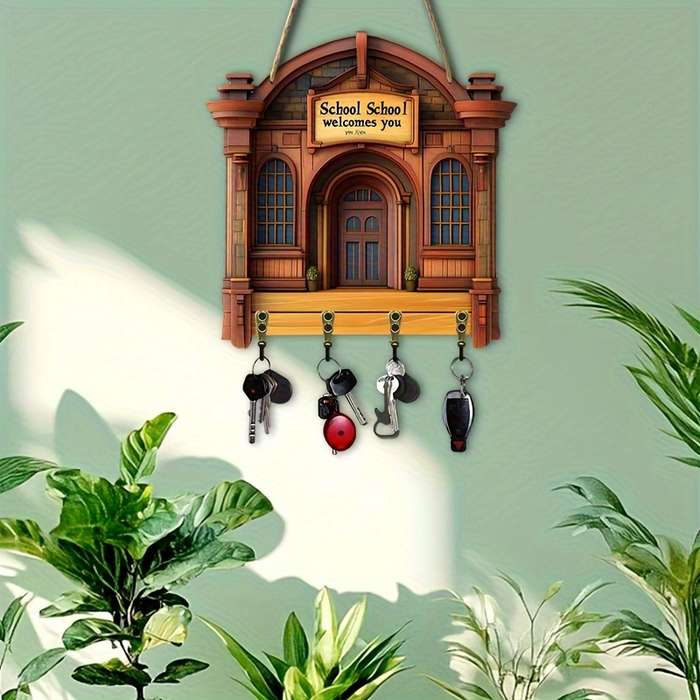 A Campus Life Decoration a Simple and Colorful Wooden Keychain with Four Metal Hooks(30.0cm X 24.99