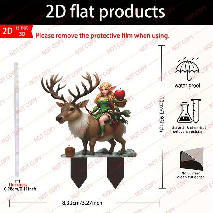 1pc 2D Flat  Farmhouse Style  Garden Lawn Ornament Girl Riding Deer with Apples Durable P