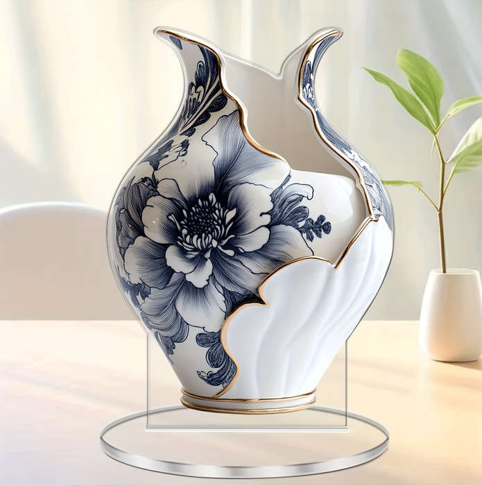 1pc 2D Flat   Bohemian Style Acrylic Vase with Elegant Floral Design Multi-Purpose Tabletop D