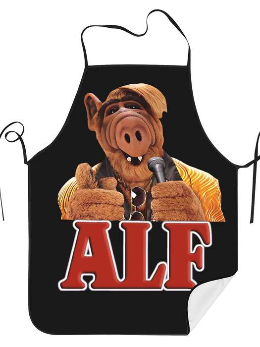 1pc Vintage-Style Anime Pig Adjustable Cooking Apron 100% Polyester Black with Red Yellow Cart