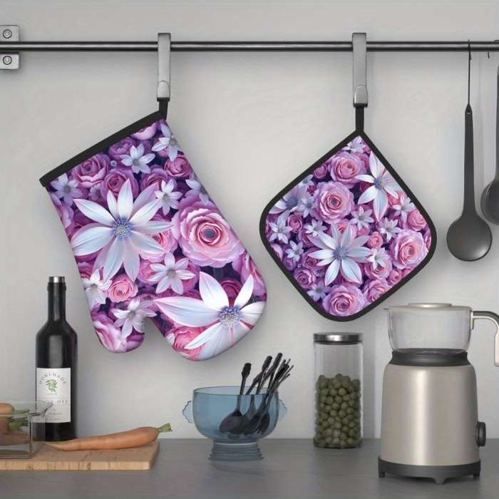 2pcs 26.92x17.02 cmHeat Resistant Oven Mitts And Potholders