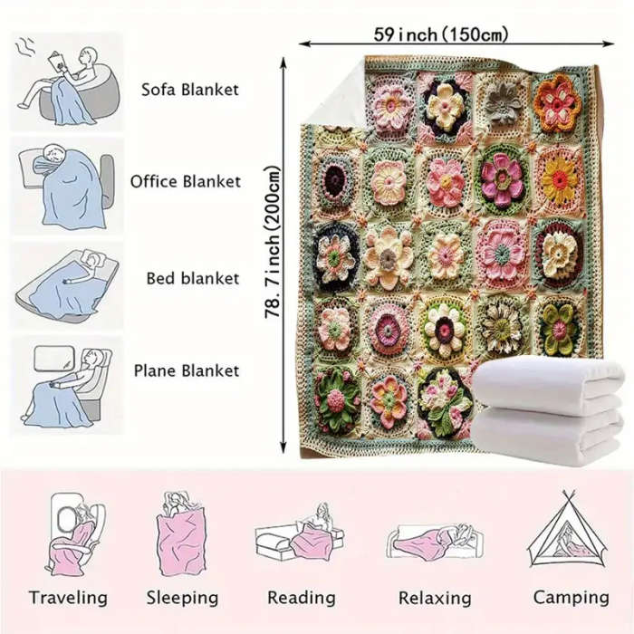 1pc 2D Bohemian Embroidery Print Flannel Blanket 150*200CM