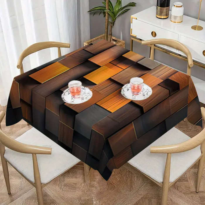 1 Piece Of Brown Square Pattern Printed Tablecloth 140*140cm