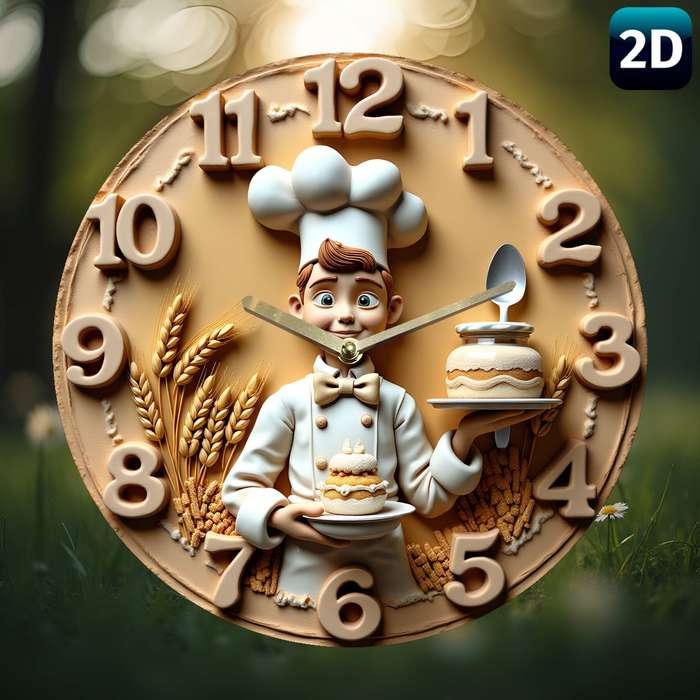 1pc 19.99 cm Silent Chef Wall Clock Decorative Acrylic Round Clock with Chef Illustration Perfec
