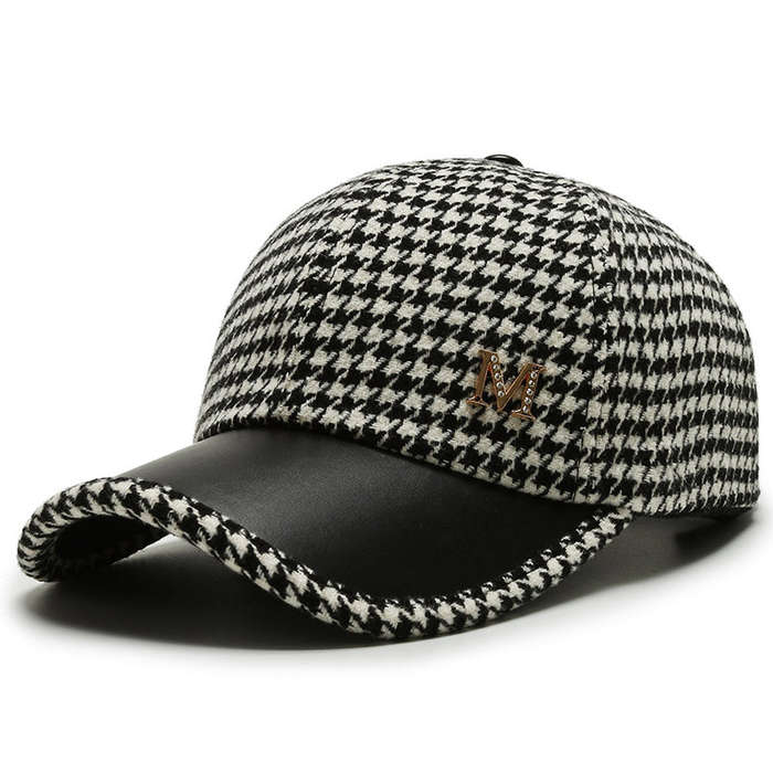 1pc Houndstooth Baseball Cap for Women Lightweight Fitted Sports Hat with Buckle Closure Dry Clea