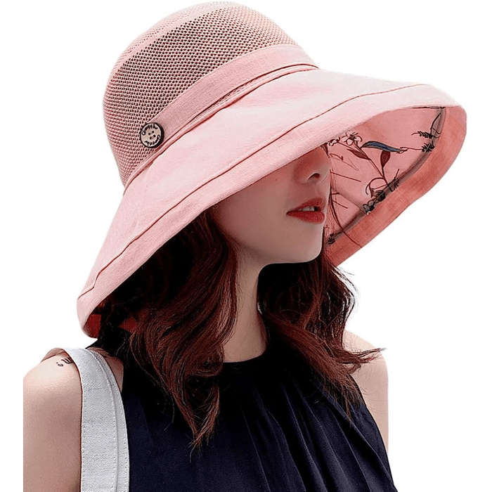 1pc Wide Brim Bucket Hat Mesh Breathable Stitching Sun Hat Sunscreen UV Protection Packable Basin H