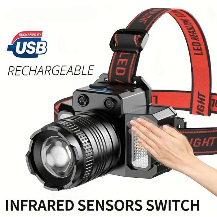 1pc LED Induction Headlamp Waterproof HXP50 COB Rechargeable Head-mounted Flashlight Explore Sensor
