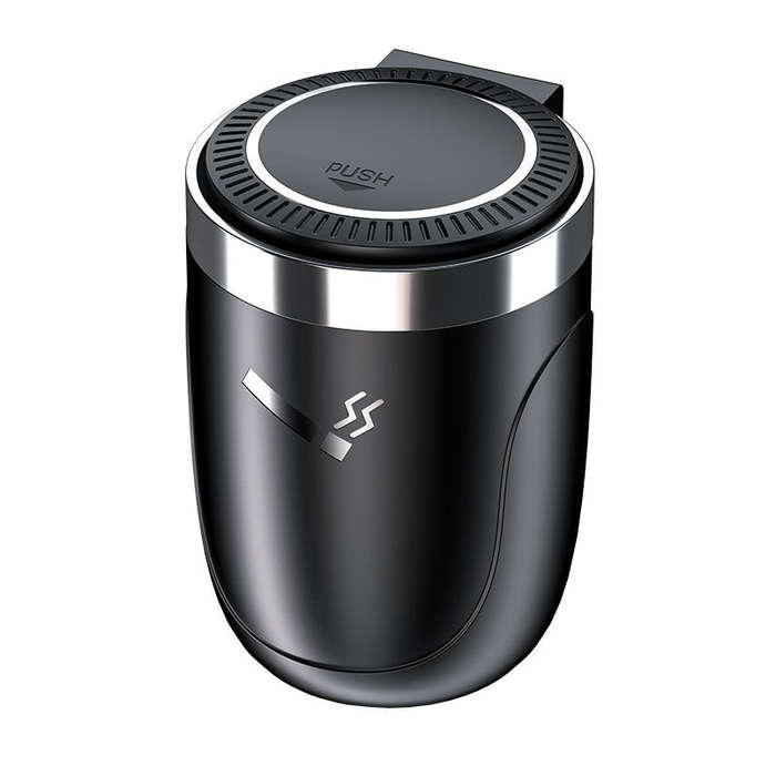 1pc LED Car Ashtray with Push-to-Open Cover Anti-Splash Metal Liner Durable Plastic Constructio