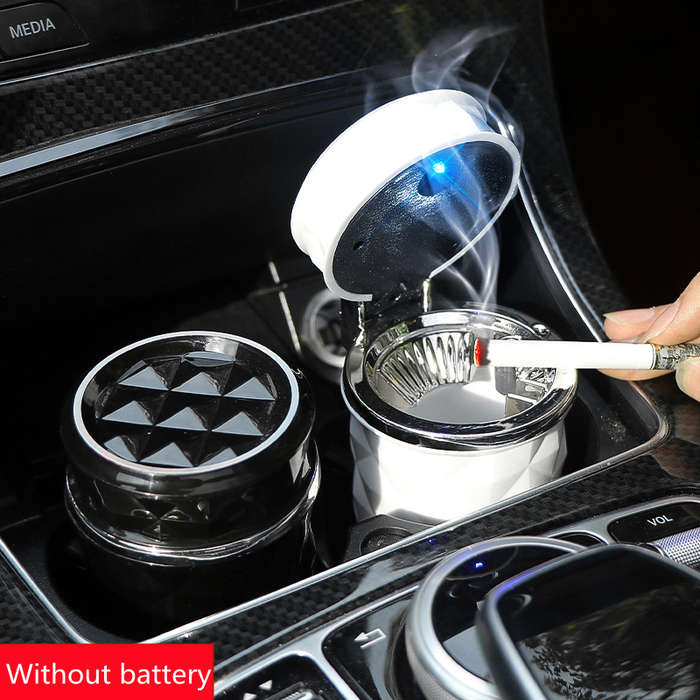 1pc Portable Alloy Car Ashtray with LED Light Black and White Durable PVC Sealed Design for Veh
