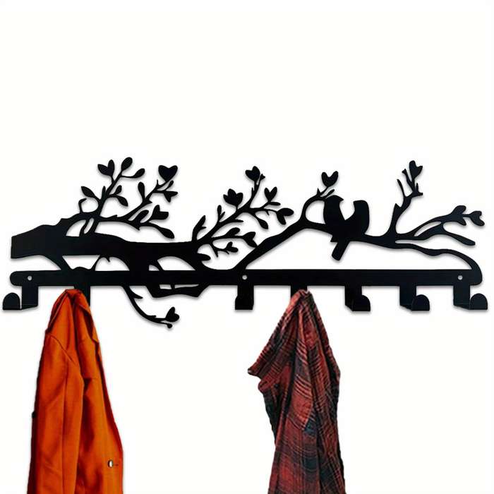Fashion Black Metal Coat Hooks Wall Mount Bird Branch Design Easy Install Entryway Organizer Mode