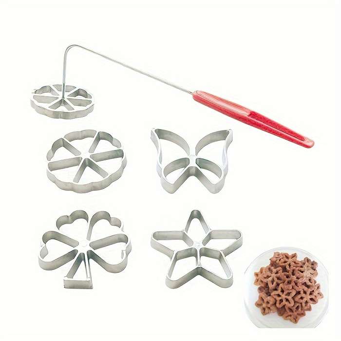 5pcs Flower Shaped Cookie Cutter Set with Plastic Handle Aluminum Alloy Non-Stick No Battery