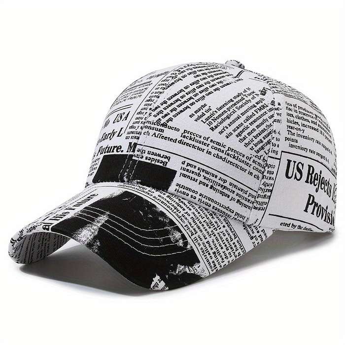 1pc Vintage Printed Baseball Cap Casual Unisex Newspaper Cap Lightweight Adjustable Dad Hats For Wo