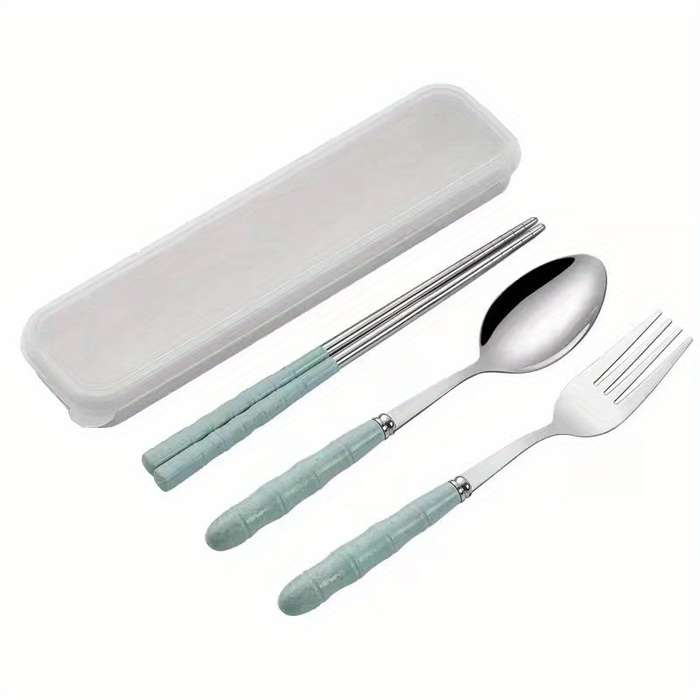 4pcs Stainless Steel Portable Cutlery Set Includes Knife Fork Spoon Chopsticks for Travel
