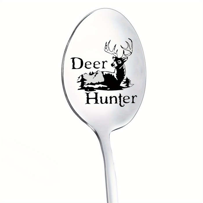 1pc Stainless Steel Spoon  Deer Hunter  Engraved Spoon Funny Spoon Coffee Spoon Ice Cream S