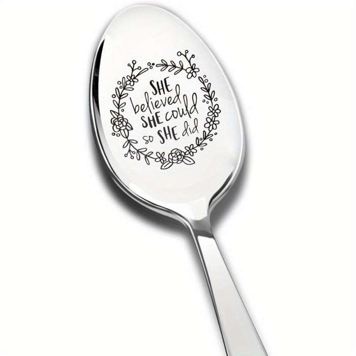 1pc She Believed She Could So She Did Spoon Engraved Stainless Steel Cute Inspirational Gifts