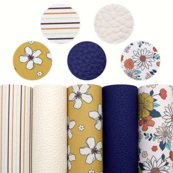 5-Piece Set Of Vibrant Floral And Striped Faux Leather