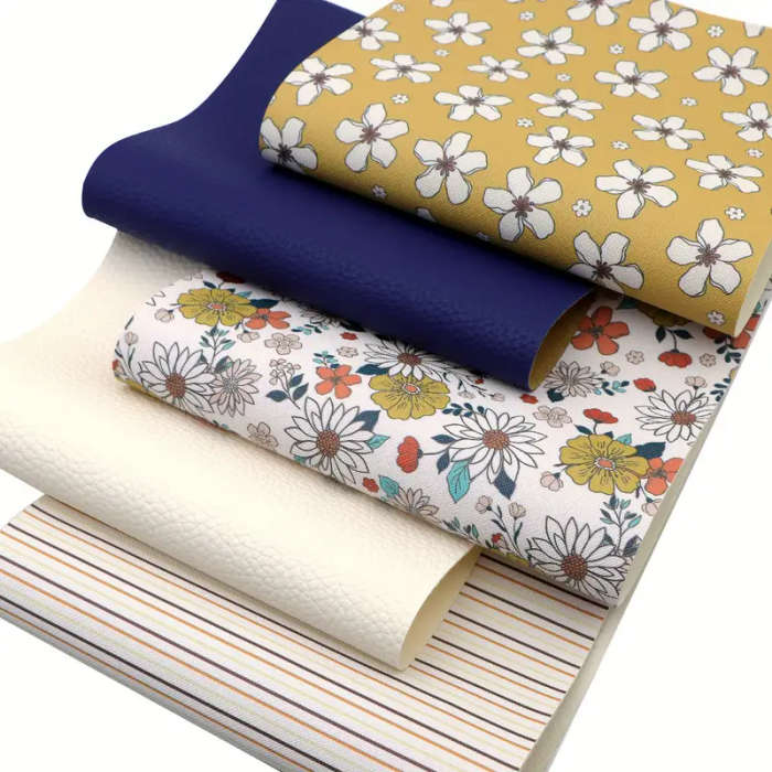 5-Piece Set Of Vibrant Floral And Striped Faux Leather