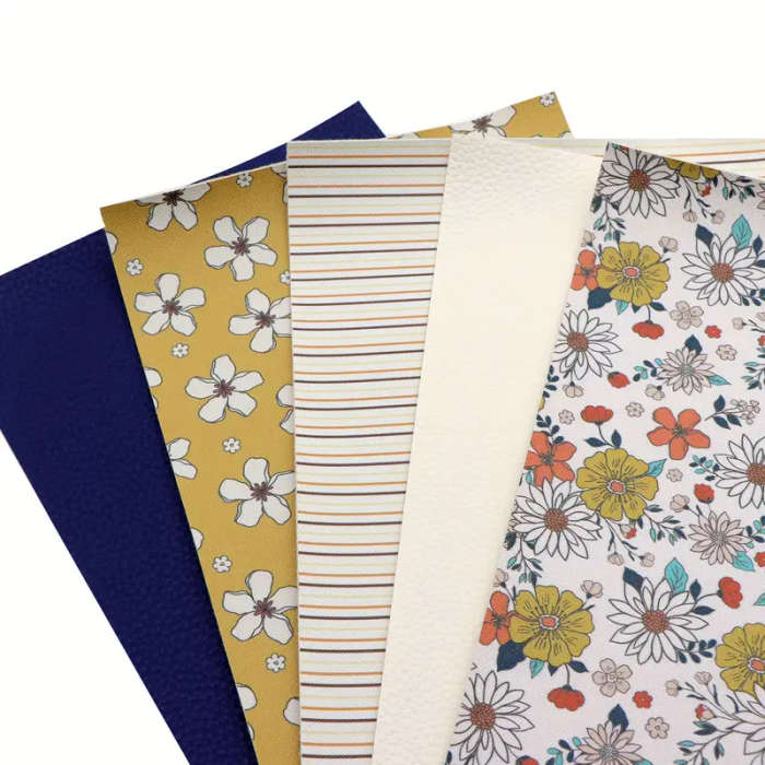 5-Piece Set Of Vibrant Floral And Striped Faux Leather