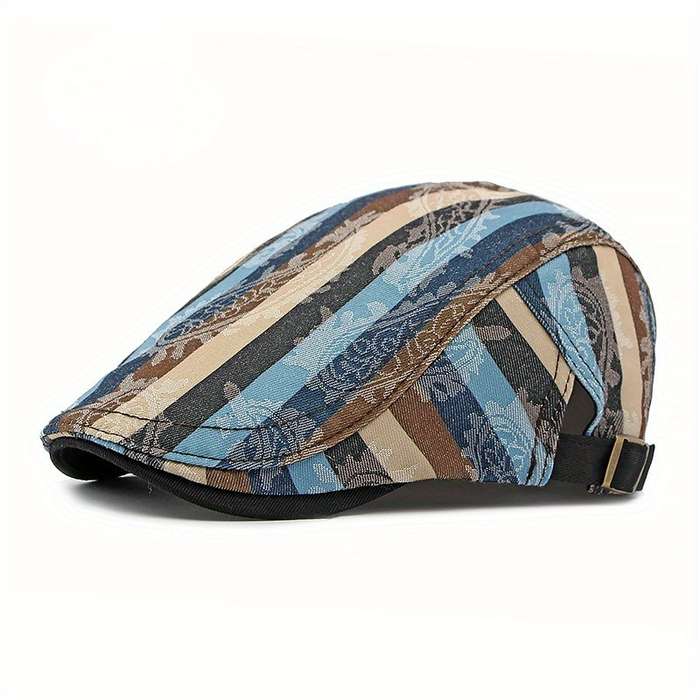 1pc Stylish Unisex Striped Beret Lightweight Non-Stretch Hand-Washable Polyester Painter Cap wi