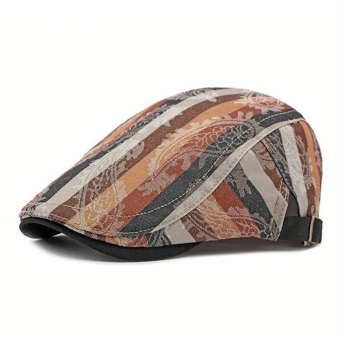 1pc Stylish Unisex Striped Beret Lightweight Non-Stretch Hand-Washable Polyester Painter Cap wi
