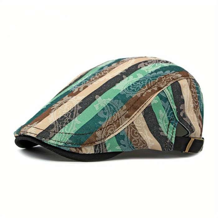 1pc Stylish Unisex Striped Beret Lightweight Non-Stretch Hand-Washable Polyester Painter Cap wi