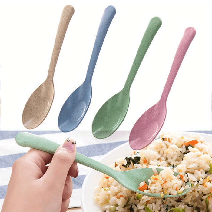4pcs Long Handle Wheat Straw Spoon Perfect for Kitchen Cooking and Soups
