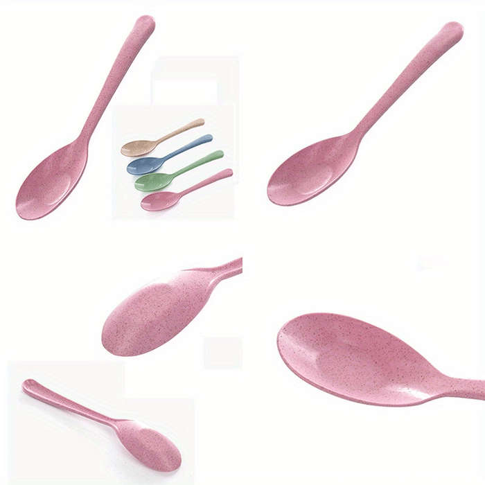 4pcs Long Handle Wheat Straw Spoon Perfect for Kitchen Cooking and Soups