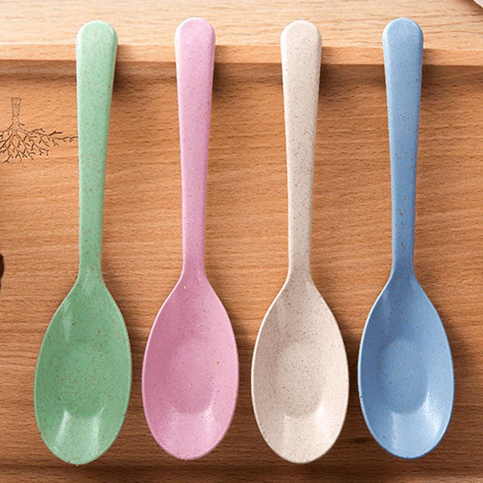 4pcs Long Handle Wheat Straw Spoon Perfect for Kitchen Cooking and Soups