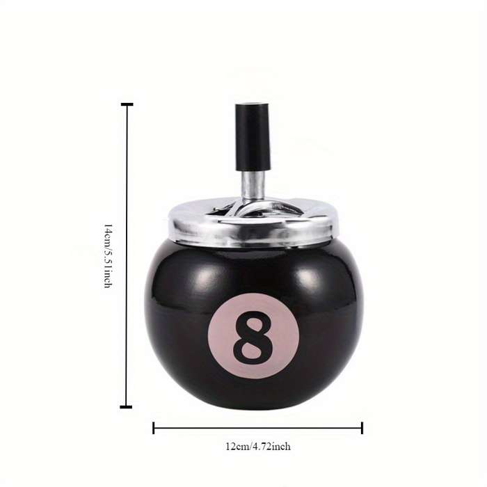 1pc Black No.8 Billiard Ball Cigarette Ashtray C Durable Iron Design Push Button Operation Perfec
