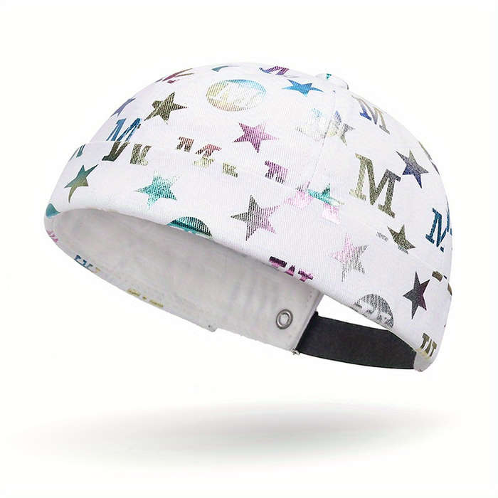 1pc Trendy Beanie Cap Unisex Bronzing Letter Star Pattern Docker Cap Embossed Golden Hip-Hop Styl