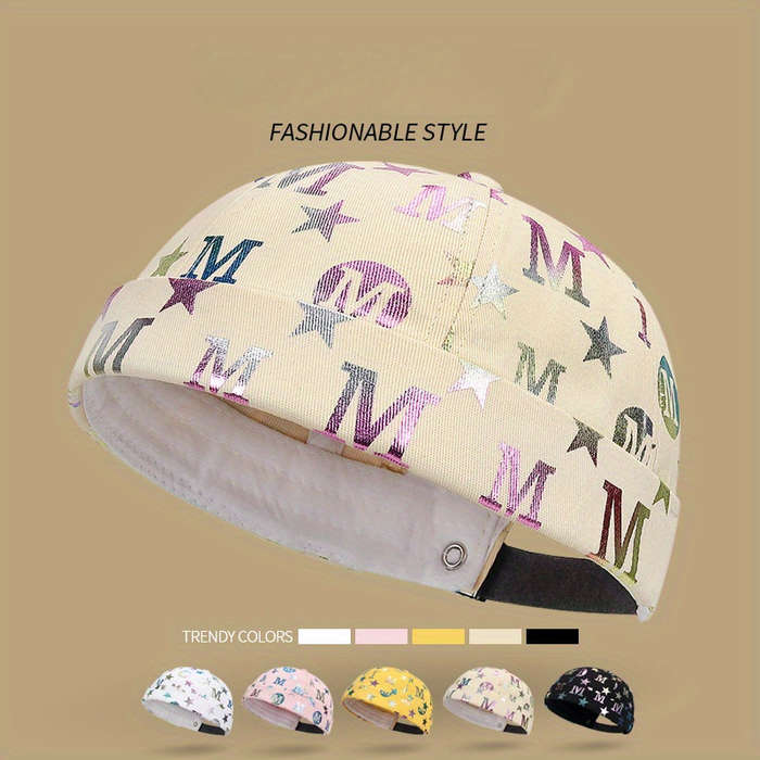 1pc Trendy Beanie Cap Unisex Bronzing Letter Star Pattern Docker Cap Embossed Golden Hip-Hop Styl