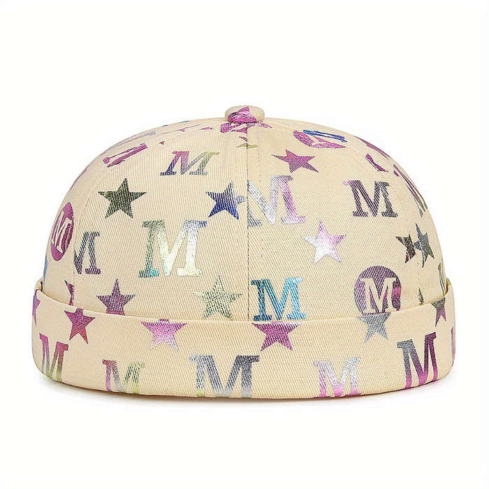 1pc Trendy Beanie Cap Unisex Bronzing Letter Star Pattern Docker Cap Embossed Golden Hip-Hop Styl