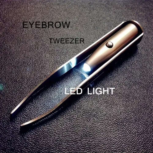 1pc LED Light Eyebrow Tweezer Unscented Power-Free Stainless Steel Precision Hair Removal Tool with