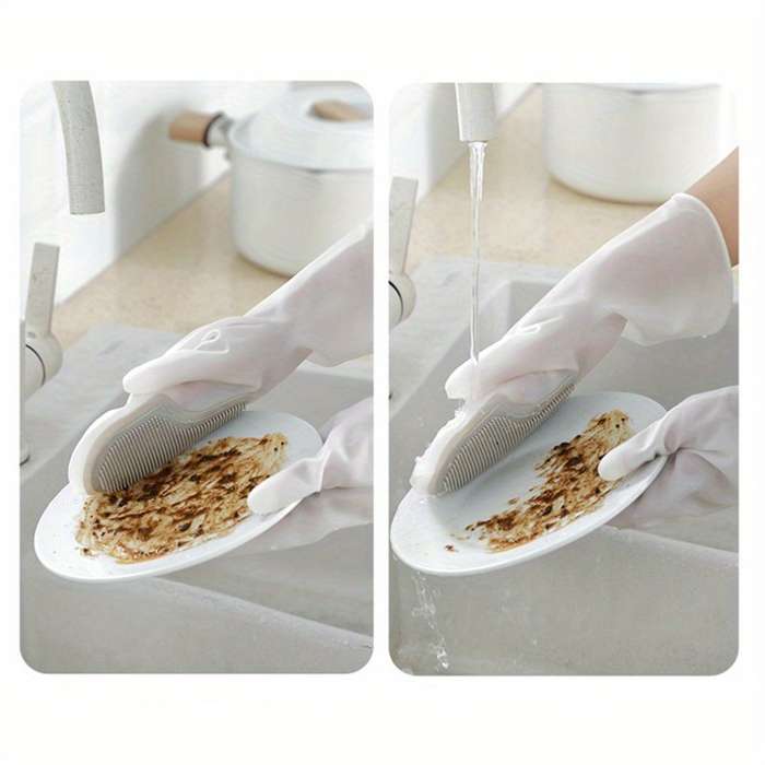 2pcs Colorful Waterproof Rubber Latex Dishwashing Gloves Ideal for Kitchen Bathroom Outdo