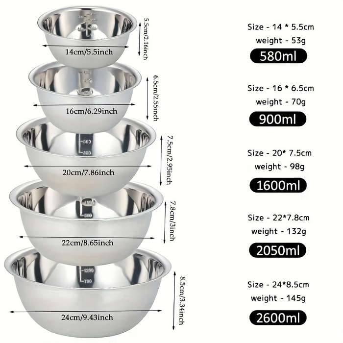 5pcs Stainless Steel Mixing Bowls   Cooking Bowl with Scale G