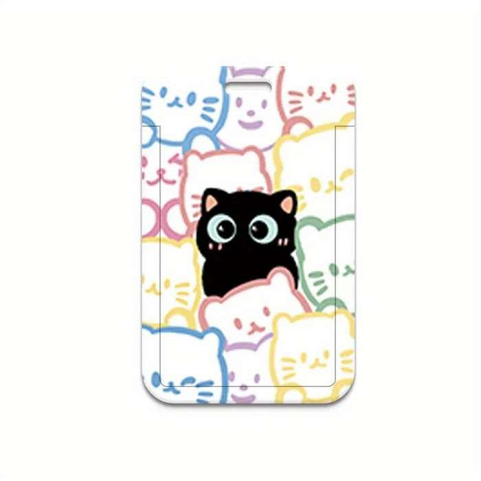 1pc Cute Cat Card Holder with Lanyard Kawaii Korean Fashion Durable ABS Hard Shell Transpar