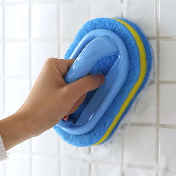 1pc Ergonomic Magic Sponge Scrubber with Handle Reusable Non-Electric Cleaning Tool for Sparkling Ki