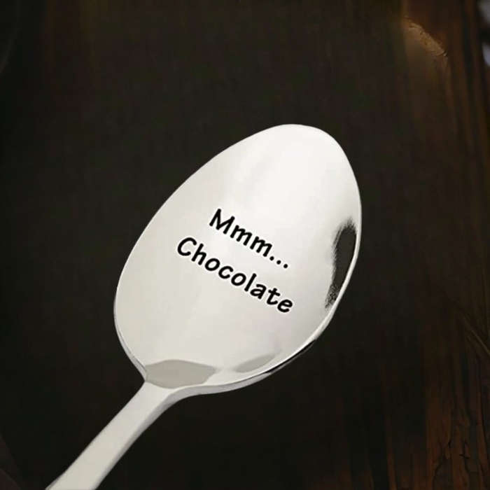 1pc Funny Mmm Chocolate Spoon Engraved Stainless Steel Cute Hot Cocoa Ice Cream Lover Spoon