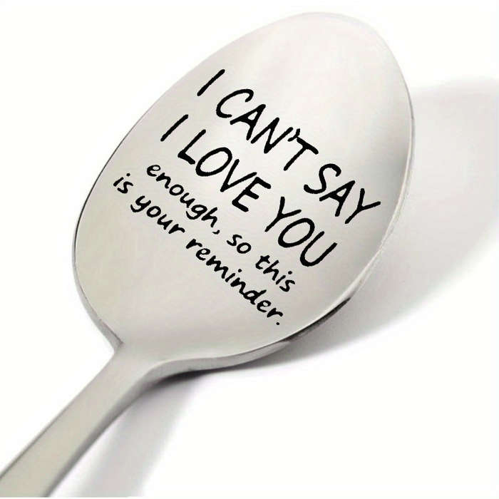 1pc 2.54 cmI Can't Say I Love You  Engraved Stainless Steel Spoon Ideal for Coffee Espresso