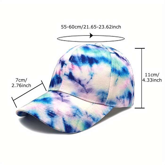 1pc Unisex Tie-Dye Gradient Baseball Caps Adjustable Polyester Lightweight Sports Sun Hats with St