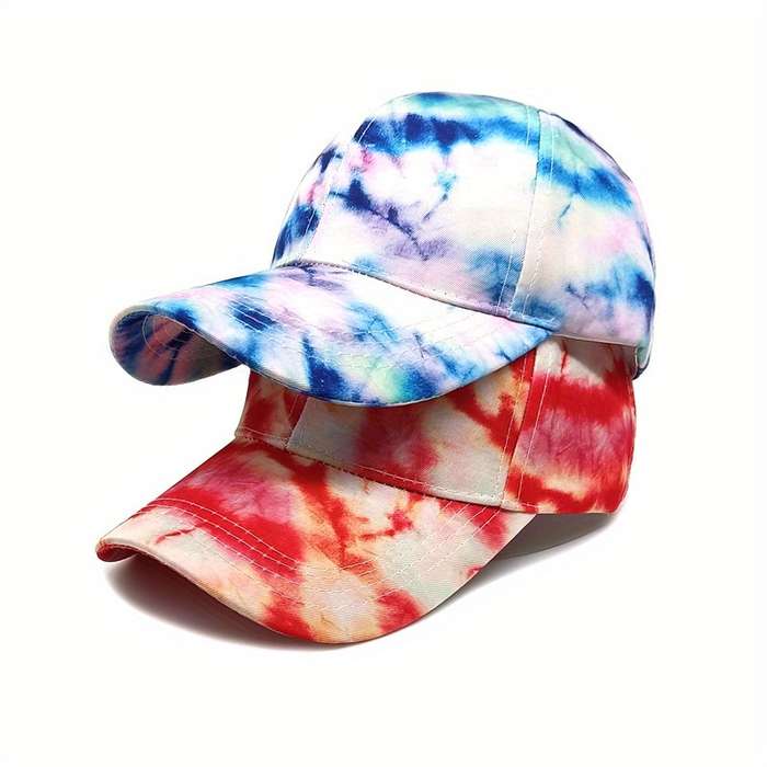 1pc Unisex Tie-Dye Gradient Baseball Caps Adjustable Polyester Lightweight Sports Sun Hats with St