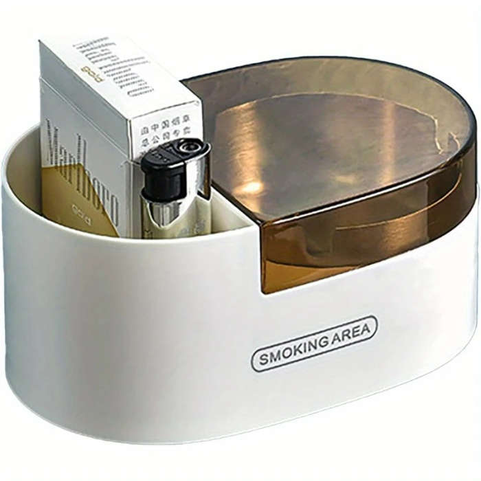 1pc Wall-Mounted Plastic Ashtray with Stainless Steel Cover Uncharged Self-Adhesive Smoke Receptacle