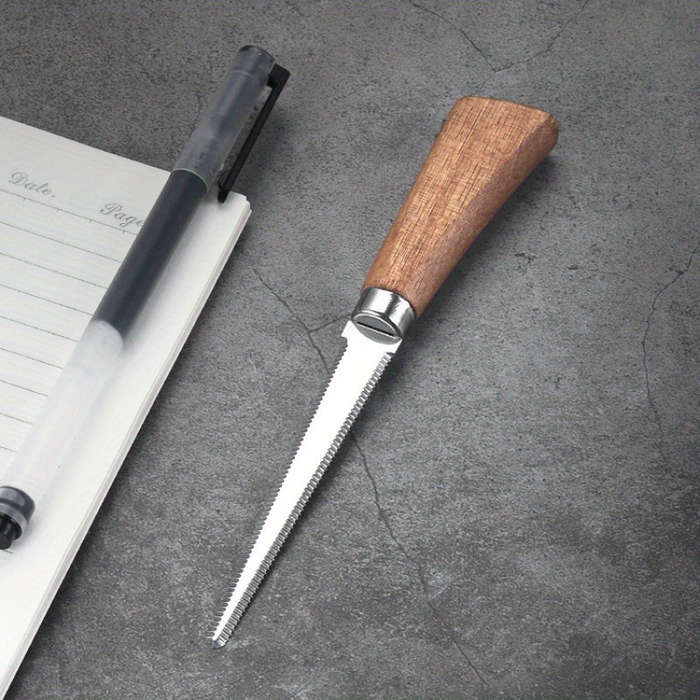 1pc Stainless Steel Box Cutter with Acacia Wood Handle Non-Slip Serrated Blade for Eas