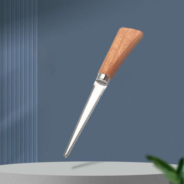 1pc Stainless Steel Box Cutter with Acacia Wood Handle Non-Slip Serrated Blade for Eas