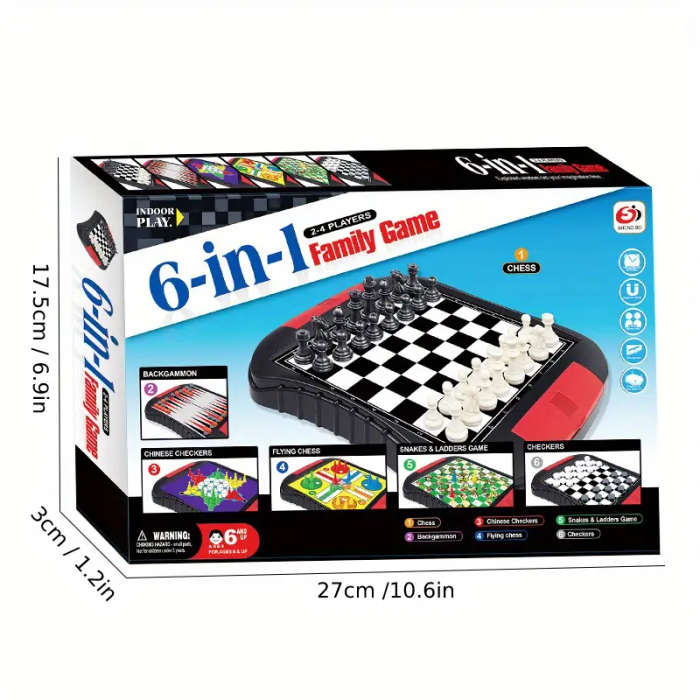 1pc 6in1 Family Game Set Classic Chess Ludo Backgammon More Perfect Gift for Gamers