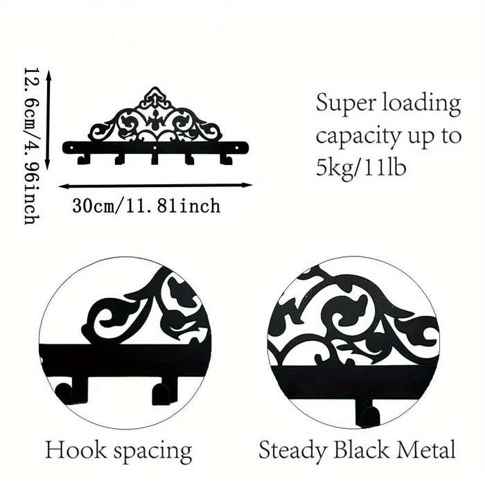 1pc Art Deco Style Metal Coat and Key Rack Decorative Wall Sculpture with 5 Hooks Household Wall-M