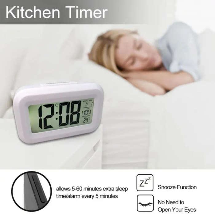 1pc Mini LCD Smart Alarm Clock With Night Light Music Alarm Snooze Perpetual Calendar Digital Therm