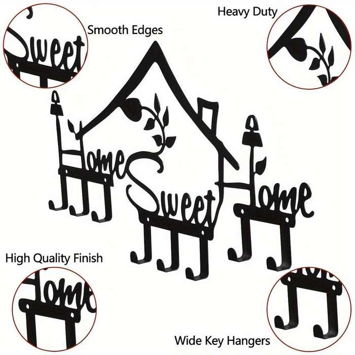 1pc SWEET HOME Multi-Purpose Metal Wall HooksEasy Install Ideal for Organizing Keys Clothes To