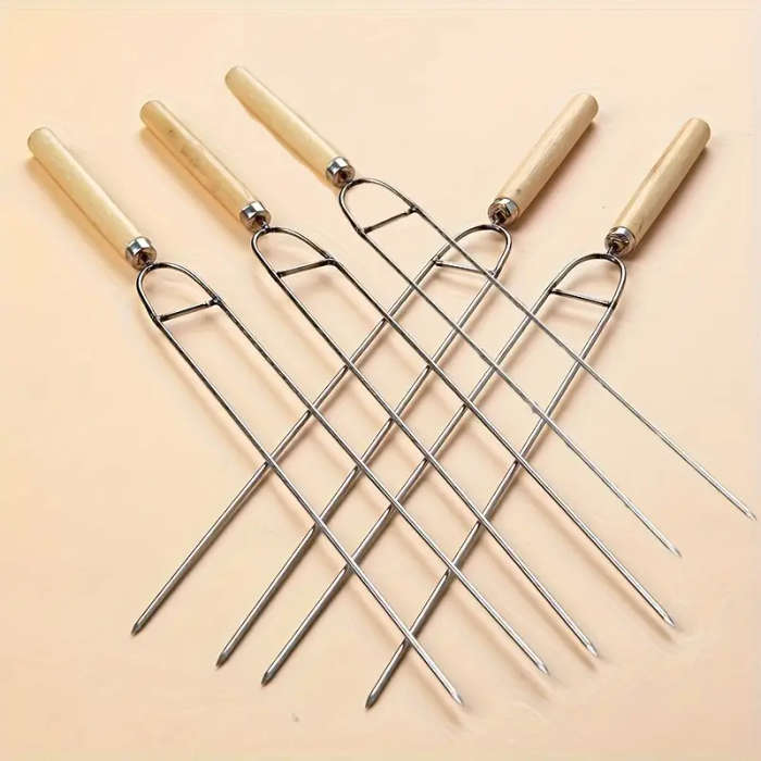 5pcs BBQ Skewers Heavy-Duty Stainless Steel Forks with Anti-slip Handles for Safe Handling of Wings