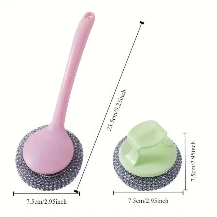10Pack Stainless Steel Scrubber Set With 2 Non-Slip Handles Heavy Duty Metal Scouring Pads For Kitc